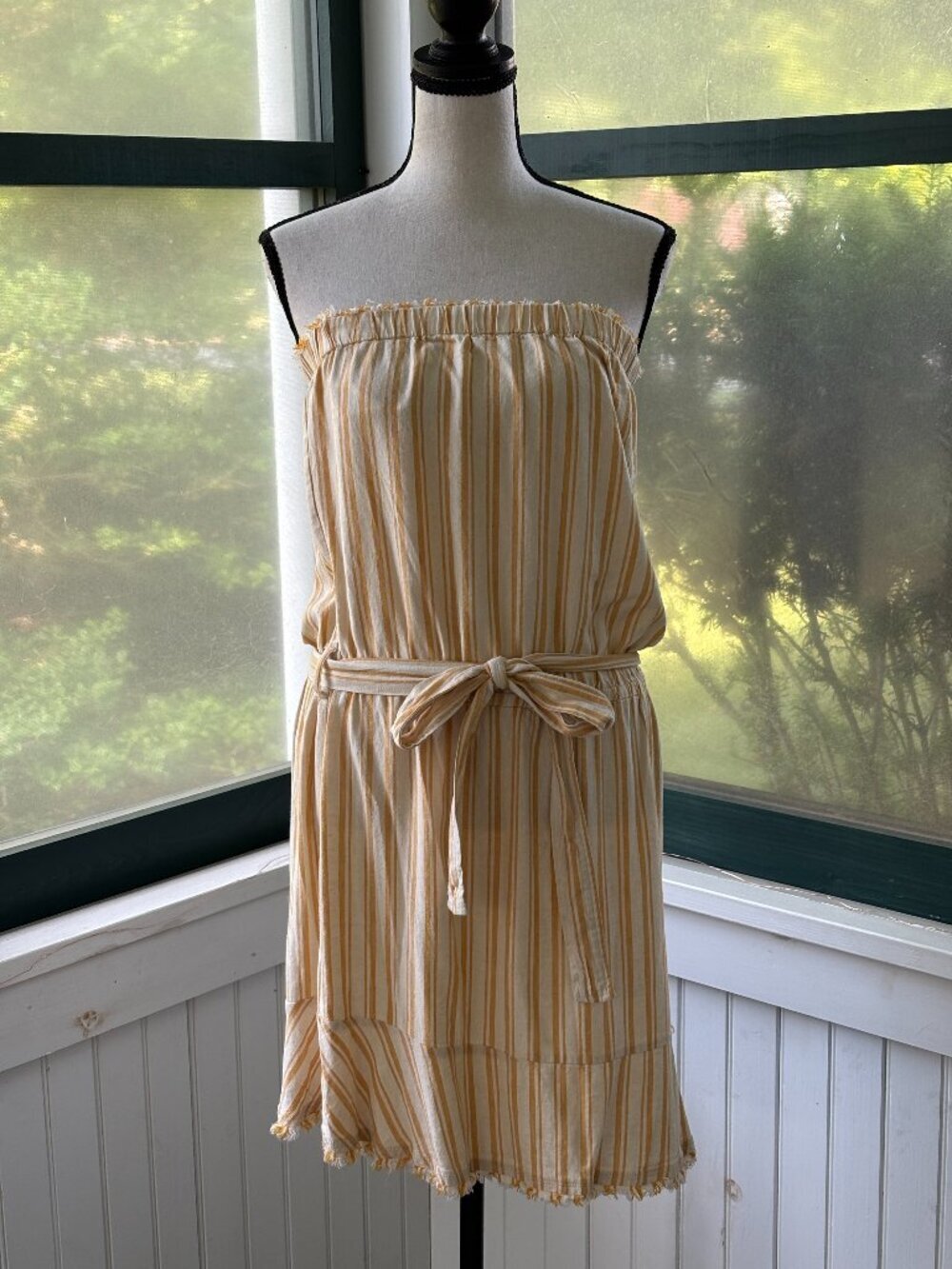 Cloth & Stone Strapless Stripe Mini Dress | Golden Yellow | Size L | Like New